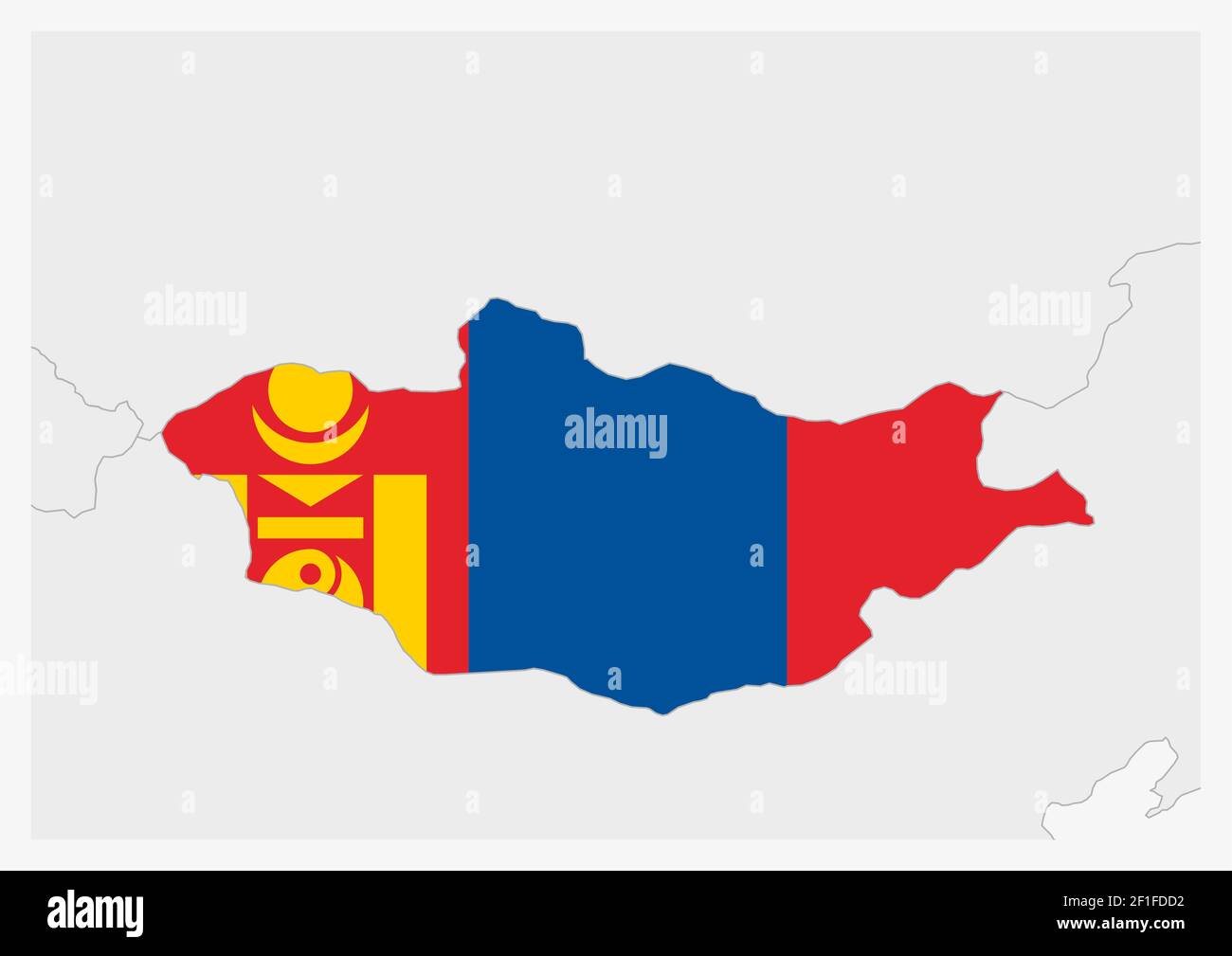 Carte de Mongolie mise en évidence en couleurs de drapeau de Mongolie, carte grise avec les pays voisins. Illustration de Vecteur