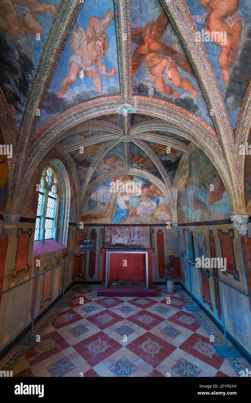 Fresques de la Chapelle, Château de Villesavin, Tour-en-Sologne, Loir-et-cher, Vallée de la Loire, France, Europe Banque D'Images