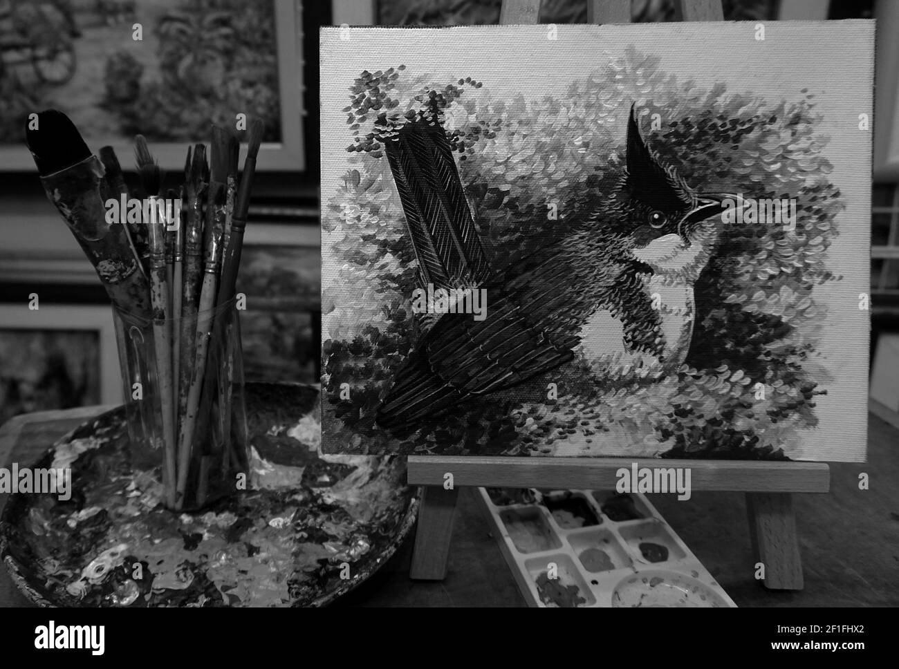 Peinture d'art abstrait couleur acrylique oiseaux nature imagination Banque D'Images