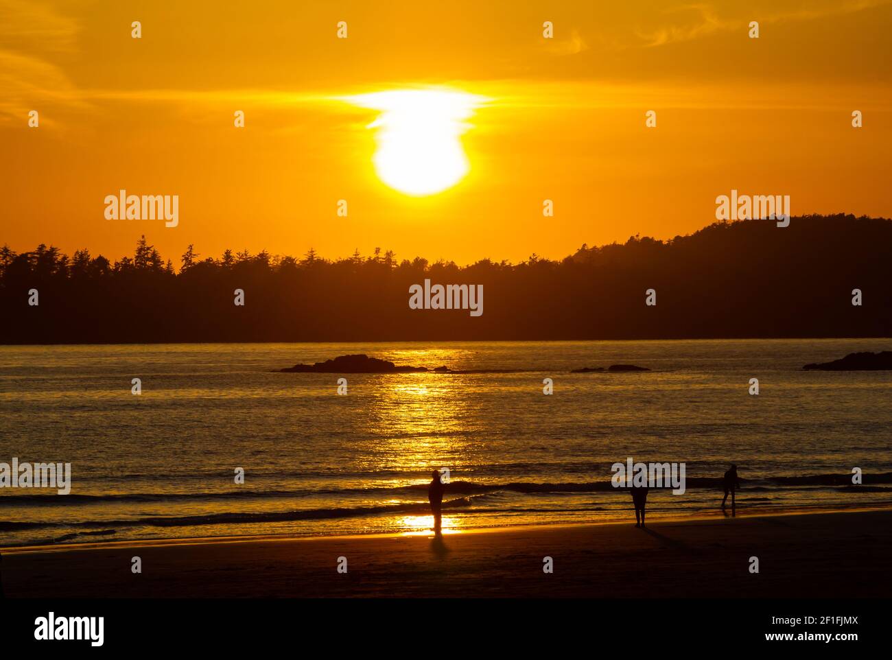 Les gens sur une promenade au coucher du soleil à long Beach près de Tofino Colombie-Britannique dans Pacific Rim National Park.Park, longue plage, pacific Rim, parc national, les gens o Banque D'Images