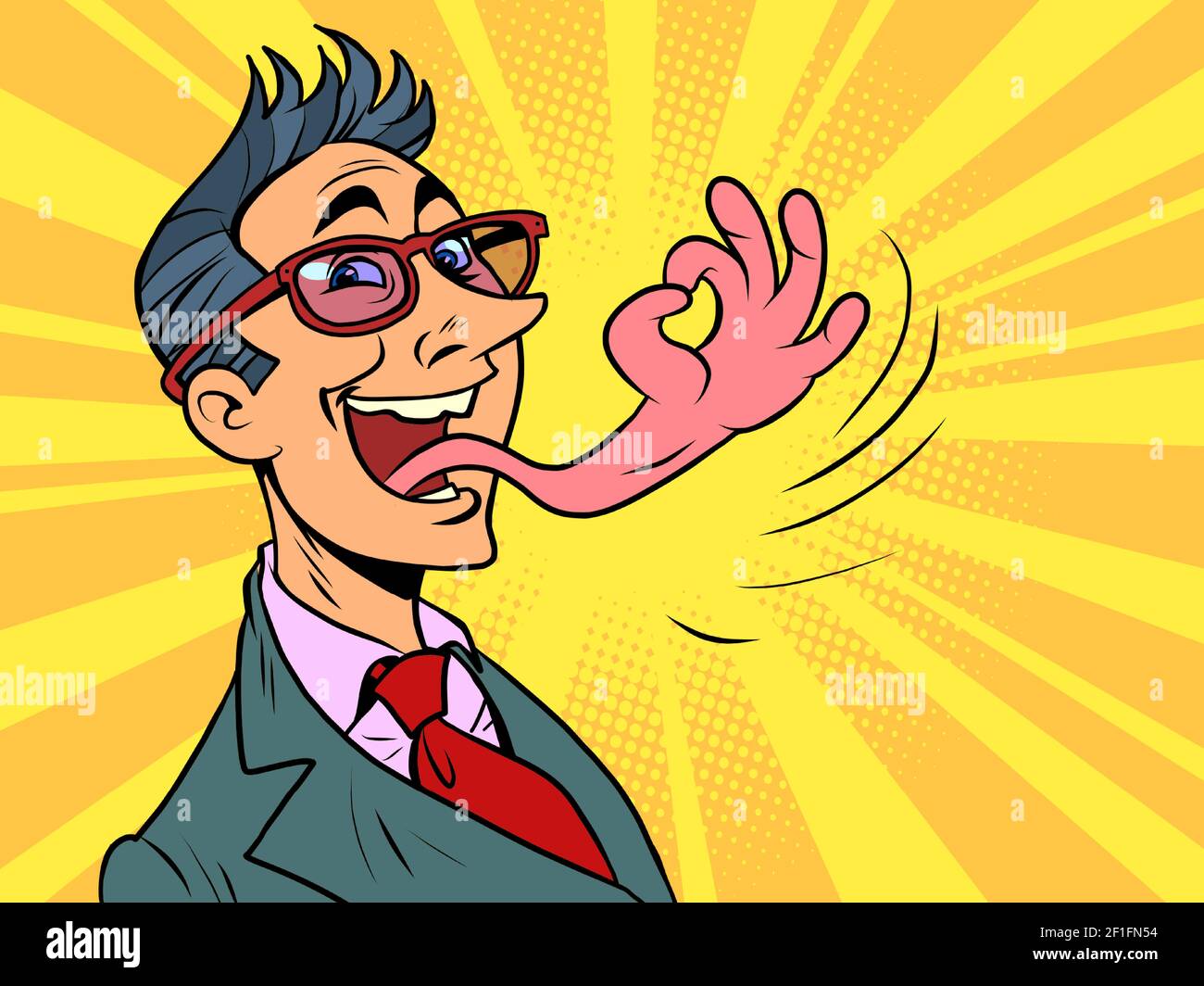 homme d'affaires langue bouche geste ok main Illustration de Vecteur