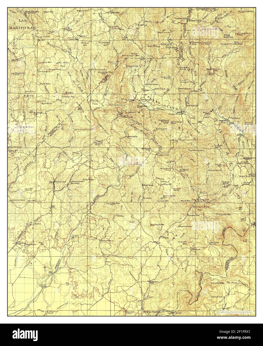 Mariposa, Californie, carte 1912, 1:125000, États-Unis d'Amérique par Timeless Maps, données U.S. Geological Survey Banque D'Images