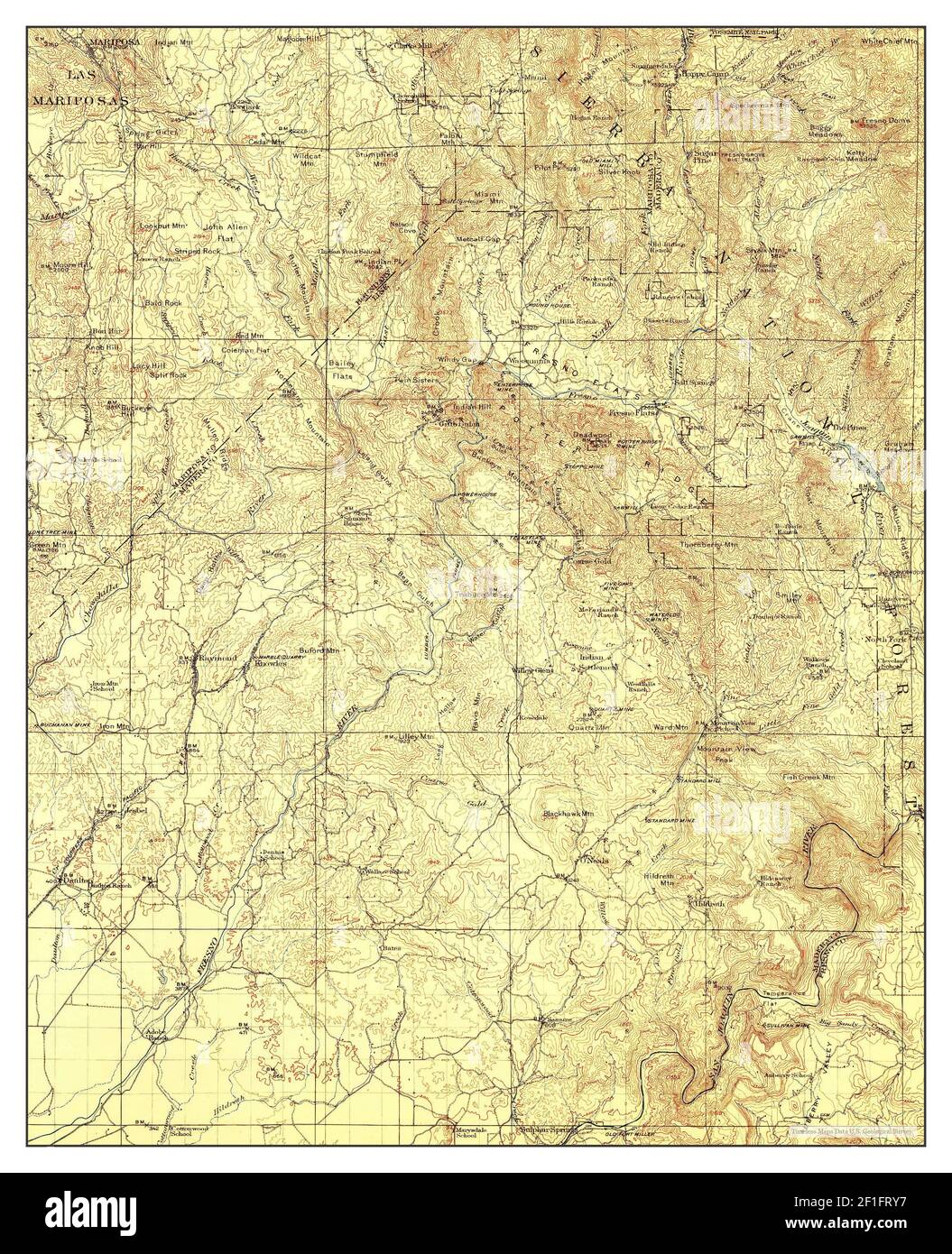 Mariposa, Californie, carte 1912, 1:125000, États-Unis d'Amérique par Timeless Maps, données U.S. Geological Survey Banque D'Images