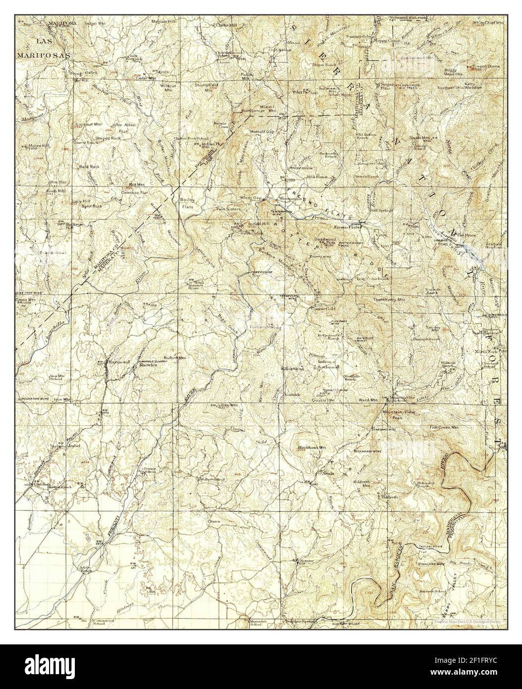 Mariposa, Californie, carte 1912, 1:125000, États-Unis d'Amérique par Timeless Maps, données U.S. Geological Survey Banque D'Images