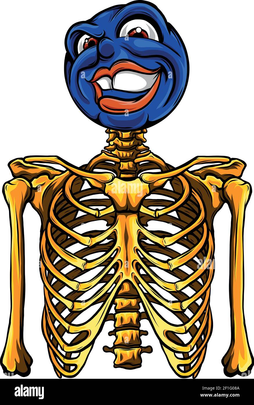 Squelette jaune de dessin animé avec vecteur de tête de face Illustration de Vecteur