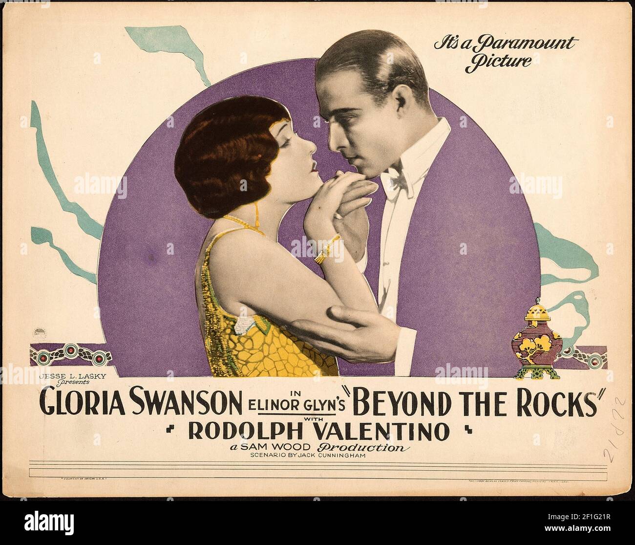 Gloria Wanson, Rodolph Valentino.« Beyond the Rocks ».Affiche de cinéma vintage, style classique.1922. Banque D'Images