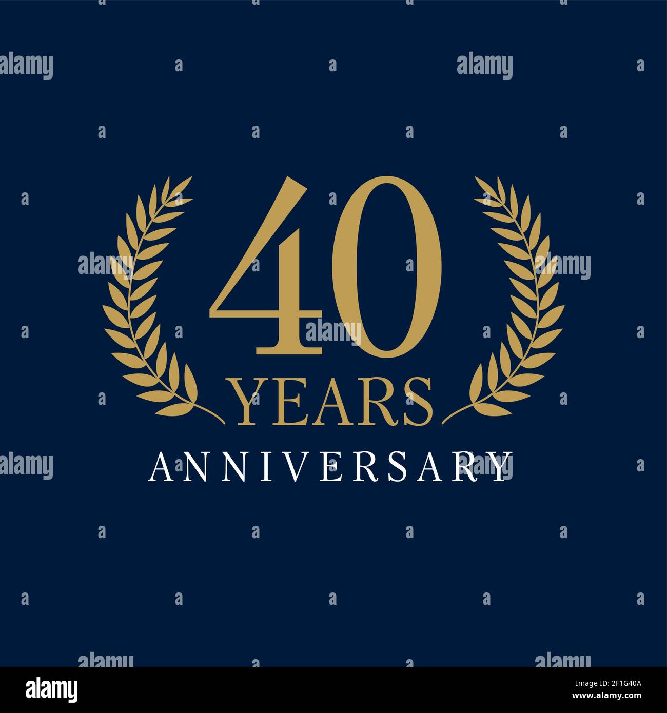 logo luxueux de 40 ans. Année anniversaire du 40 ème modèle de couleur or vectoriel encadré de palmiers. L'âge des salutations fête. Soutien-gorge de fête Illustration de Vecteur