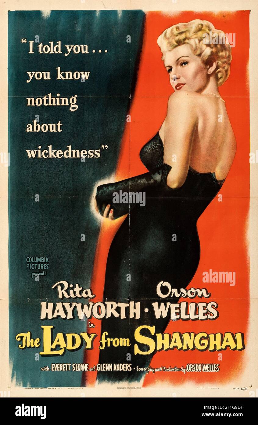 La Dame de Shanghai – Rita Hayworth et Orson Welles. Affiche ancienne et ancienne. 1947. Banque D'Images