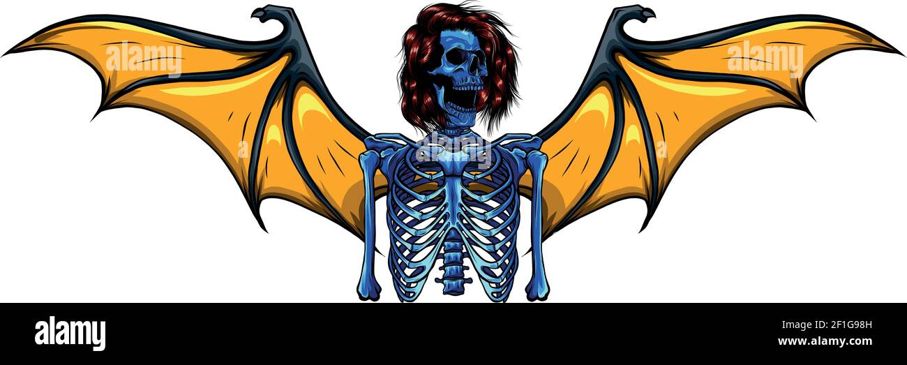 squelette humain avec illustration vectorielle d'ailes de chauve-souris Illustration de Vecteur