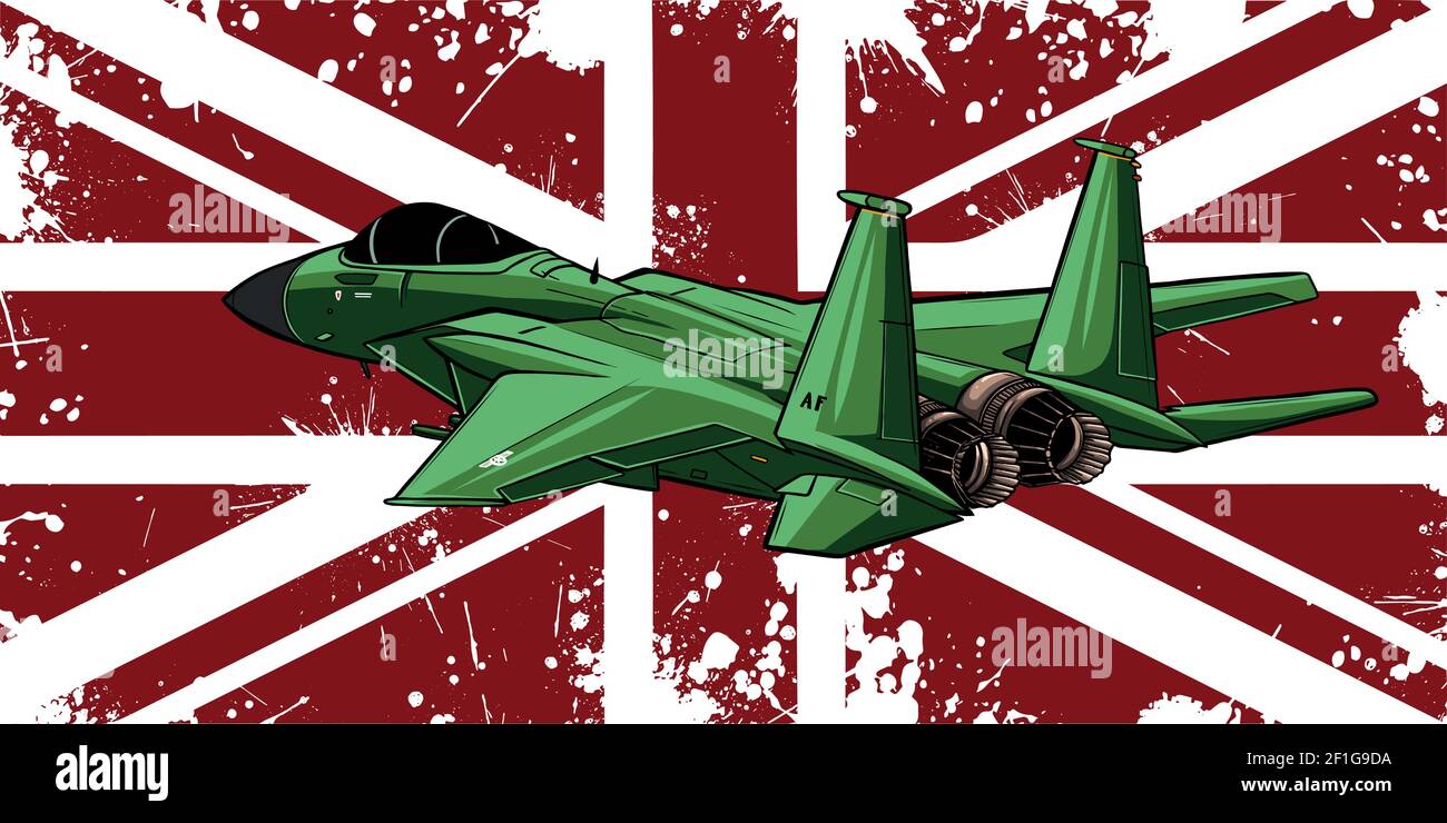 Avions de chasse militaires avec illustration du vecteur drapeau de l'angleterre Illustration de Vecteur