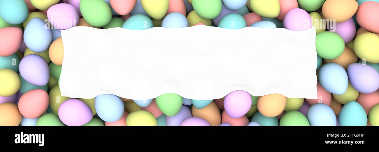 Pile d'œufs de Pâques colorés et d'oiseaux blancs rendu space- 3d Banque D'Images