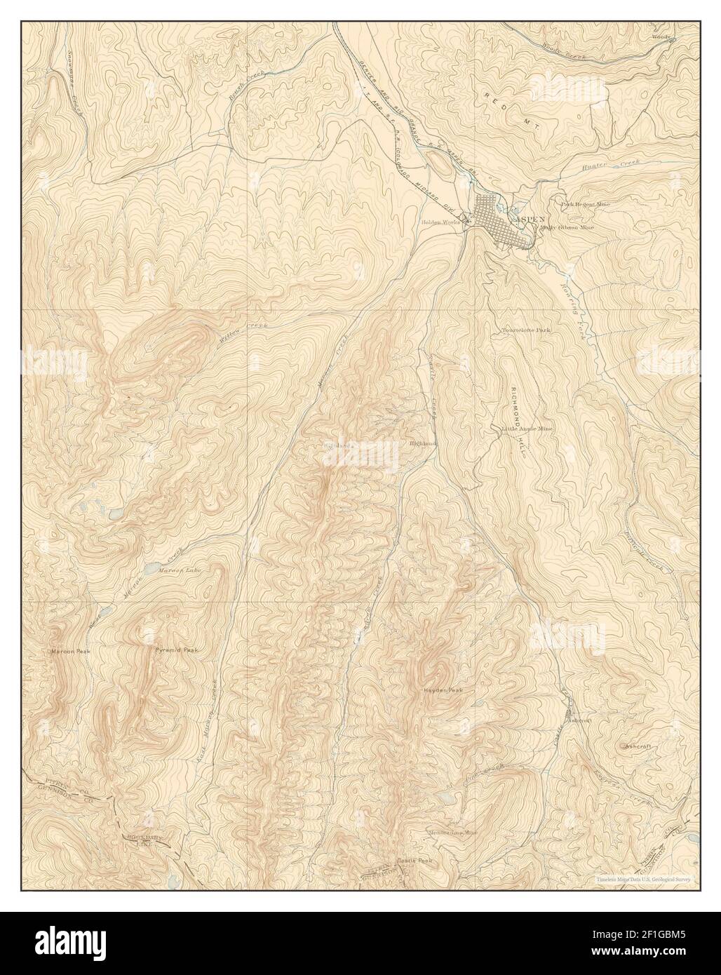 Aspen, Colorado, carte 1895, 1:62500, États-Unis d'Amérique par Timeless Maps, données U.S. Geological Survey Banque D'Images