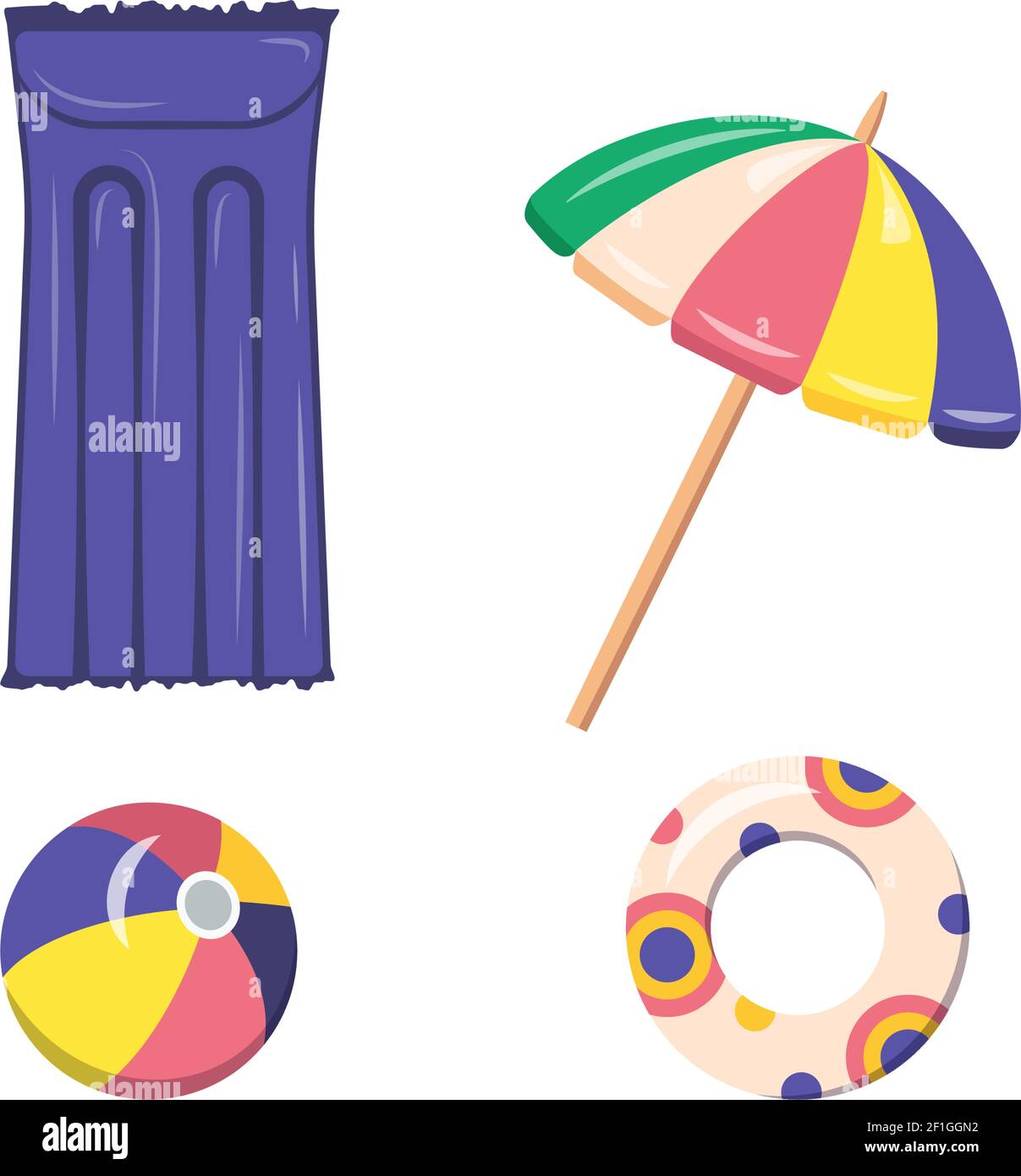 Icônes des articles d'été sur la plage de sable Illustration de Vecteur