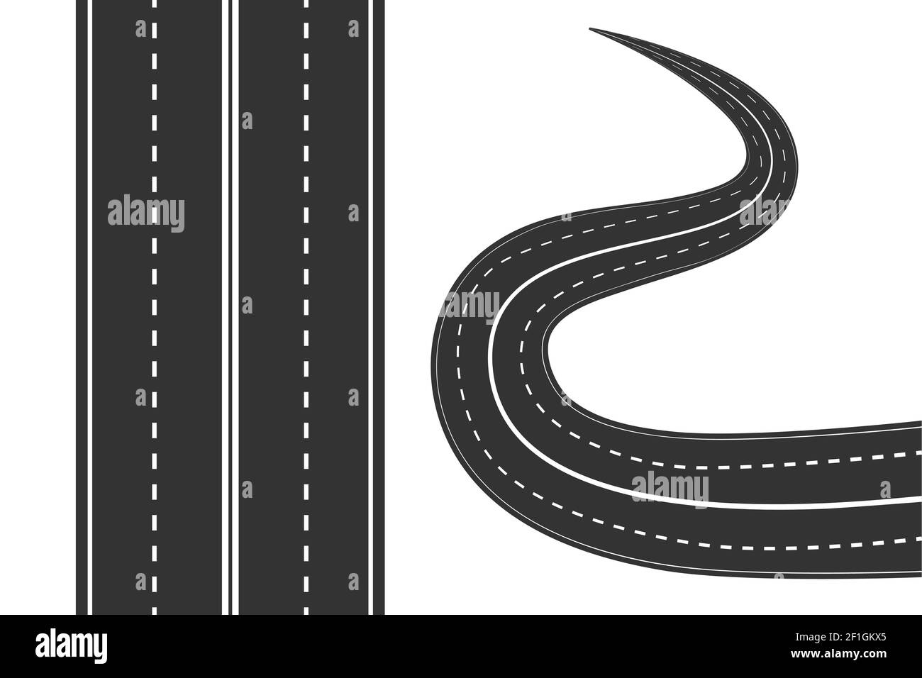 Route avec marquages blancs isolés sur fond blanc. Icône de rue ...