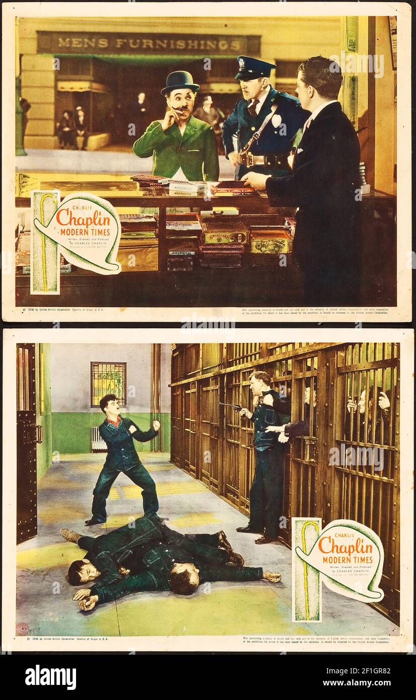 Charlie Chaplin, « lobby Card » du film Modern Times Banque D'Images