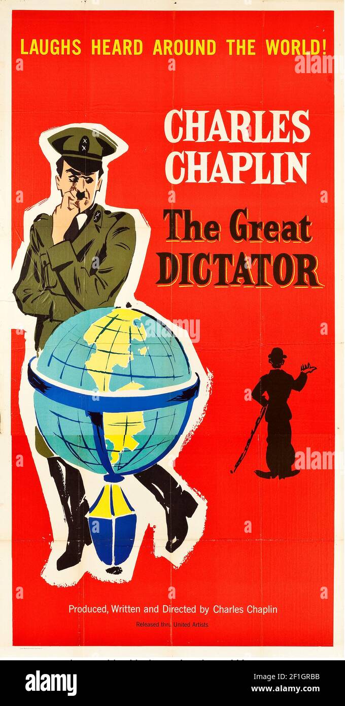 Le Grand dictateur – 1940 films de comédie-drame satirique américains écrits, dirigés, produits, marqués par et mettant en vedette le comédien britannique Charlie Chaplin. Banque D'Images