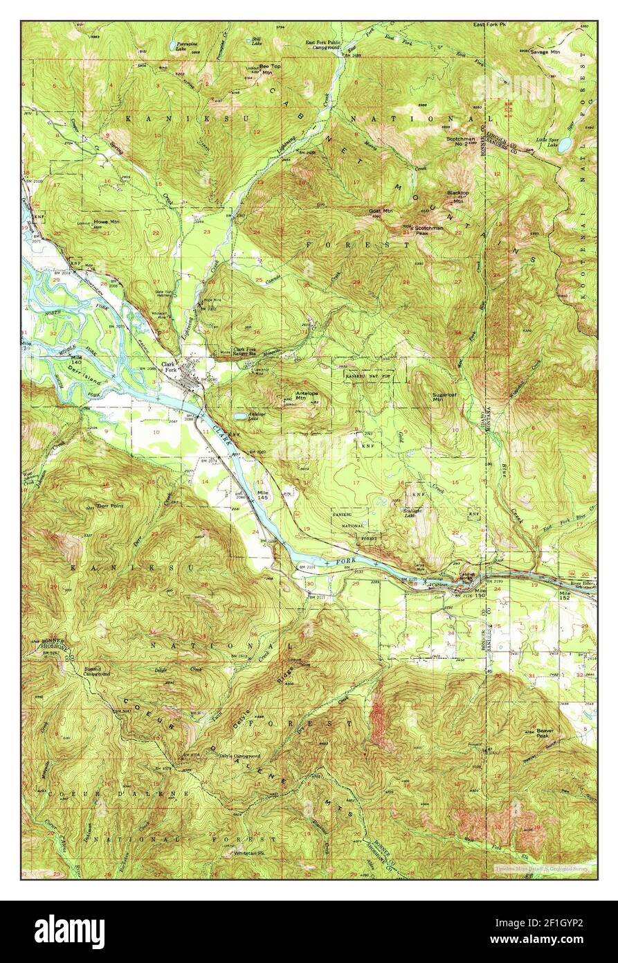 Clark Fork, Idaho, carte 1951, 1:62500, États-Unis d'Amérique par Timeless Maps, données U.S. Geological Survey Banque D'Images