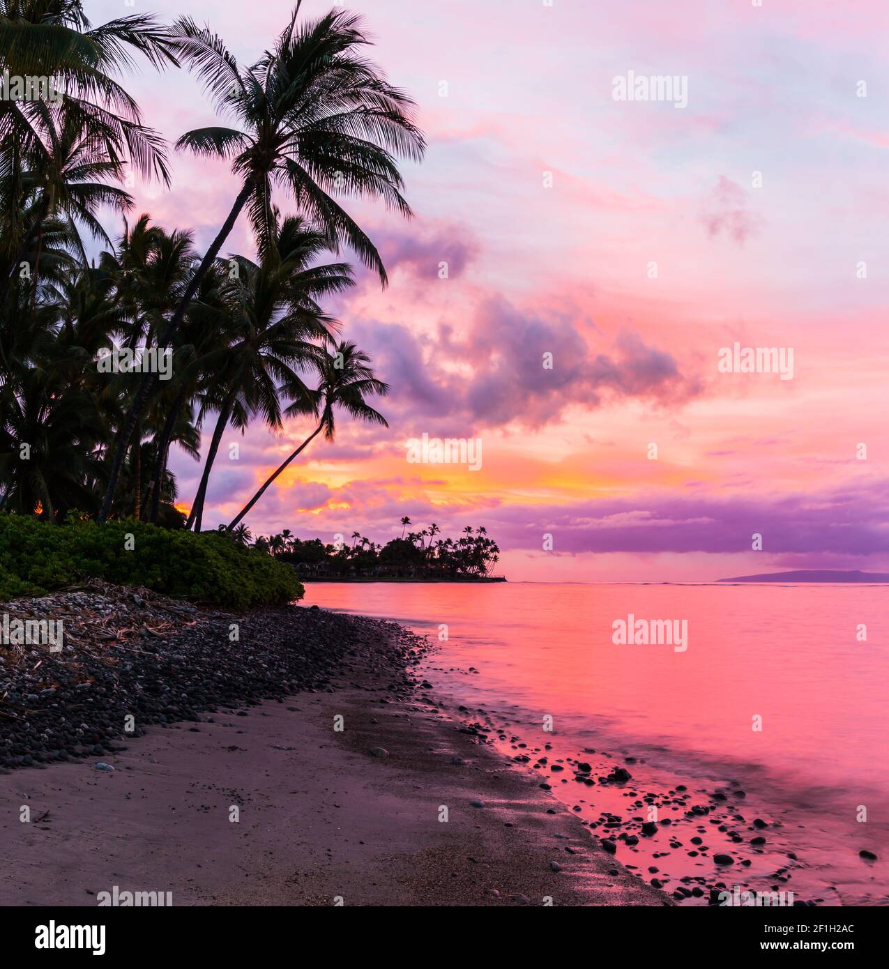 Lever du soleil sur Lahaina Beach, Lahaina, Maui, Hawaii, États-Unis Banque D'Images