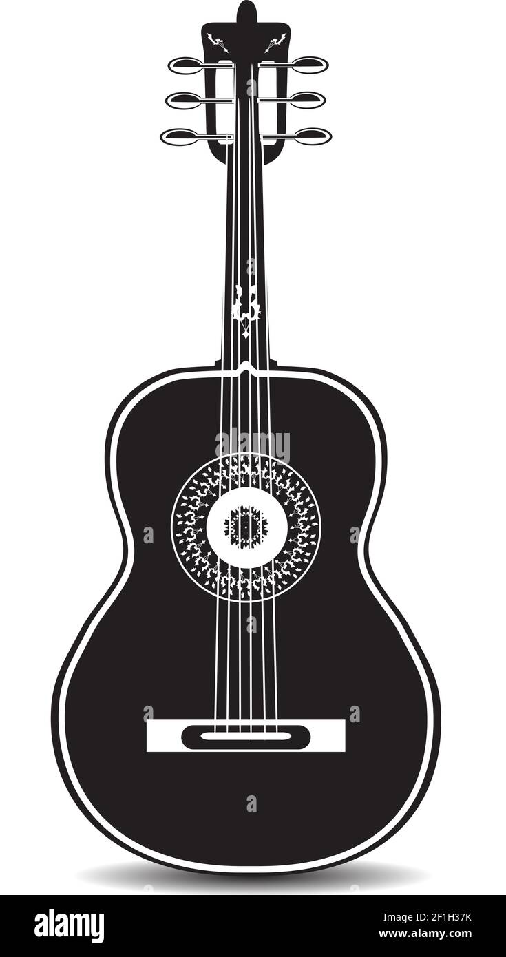 Illustration vectorielle de guitare mexicaine noir et blanc Illustration de Vecteur