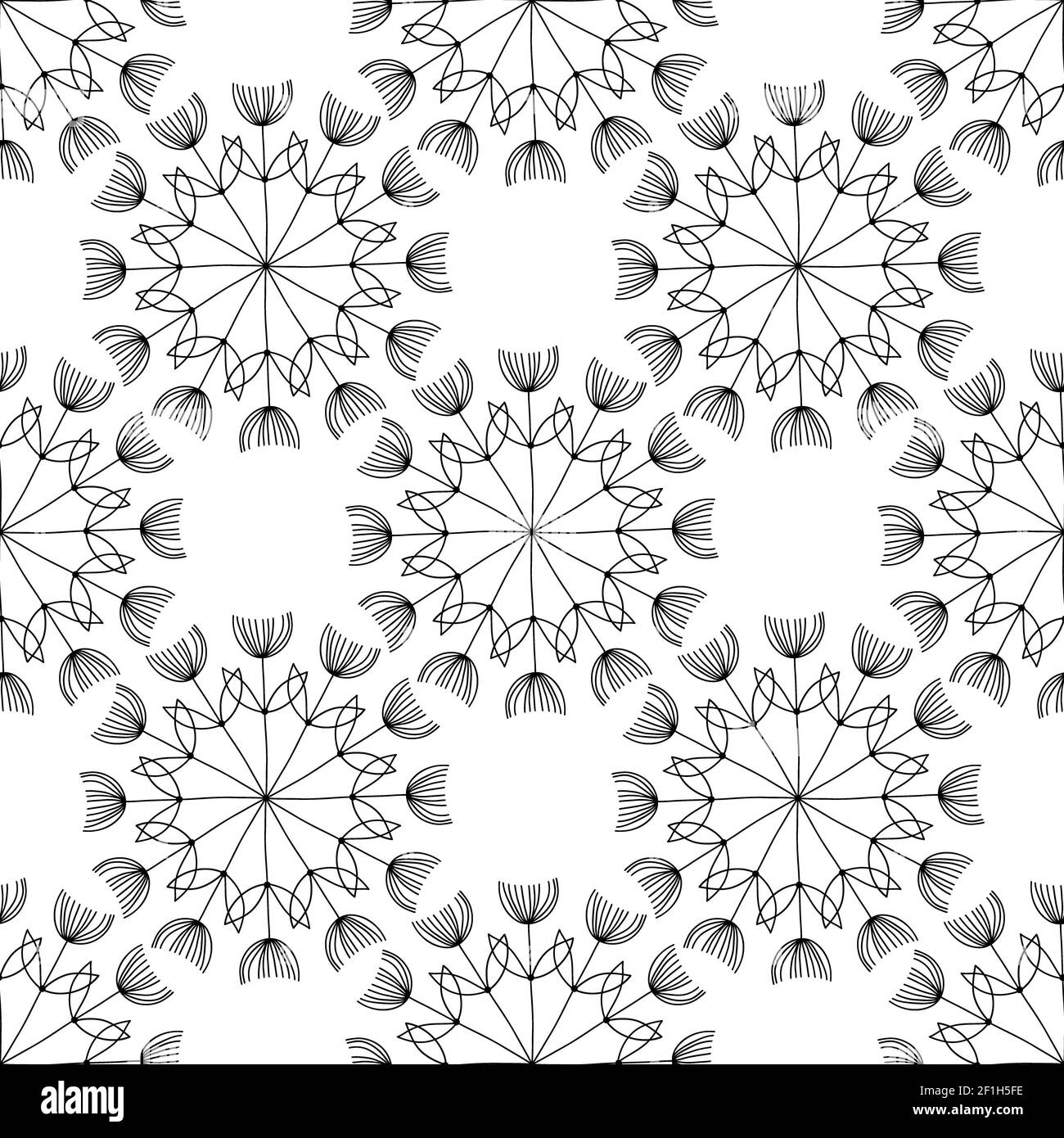 Illustration vectorielle d'un motif noir et blanc sans couture avec des fleurs créatives Banque D'Images