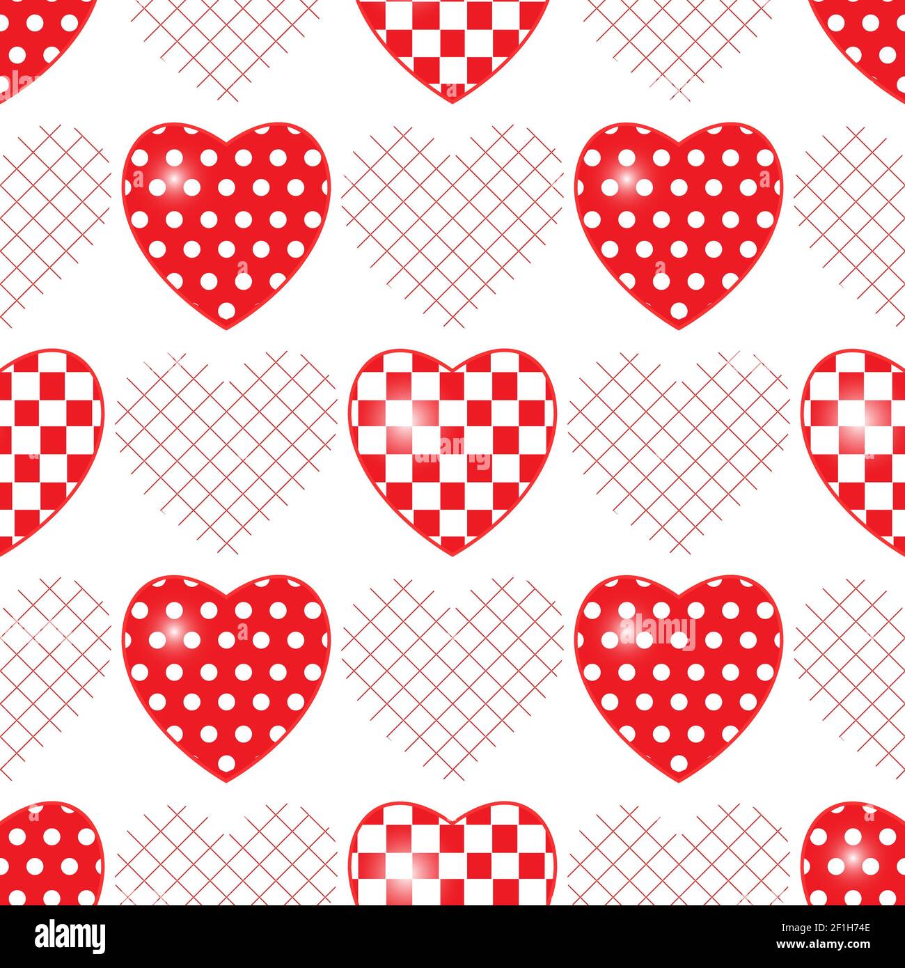 Motif sans coutures avec coeurs appliqués. Arrière-plan vectoriel. Banque D'Images