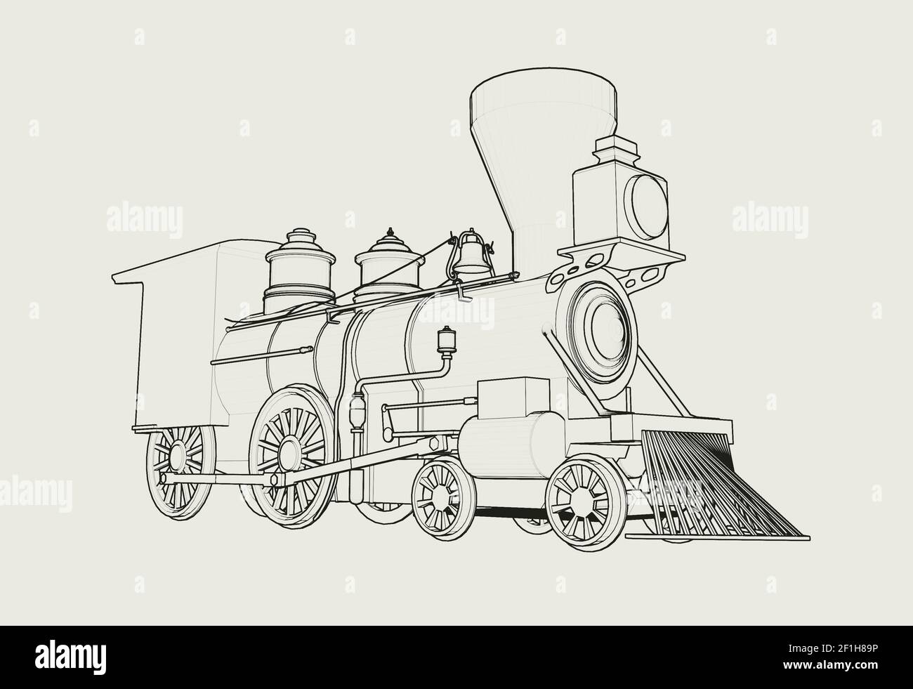 Ancienne Locomotive à vapeur américaine esquisse esquisse 3D illustration Banque D'Images