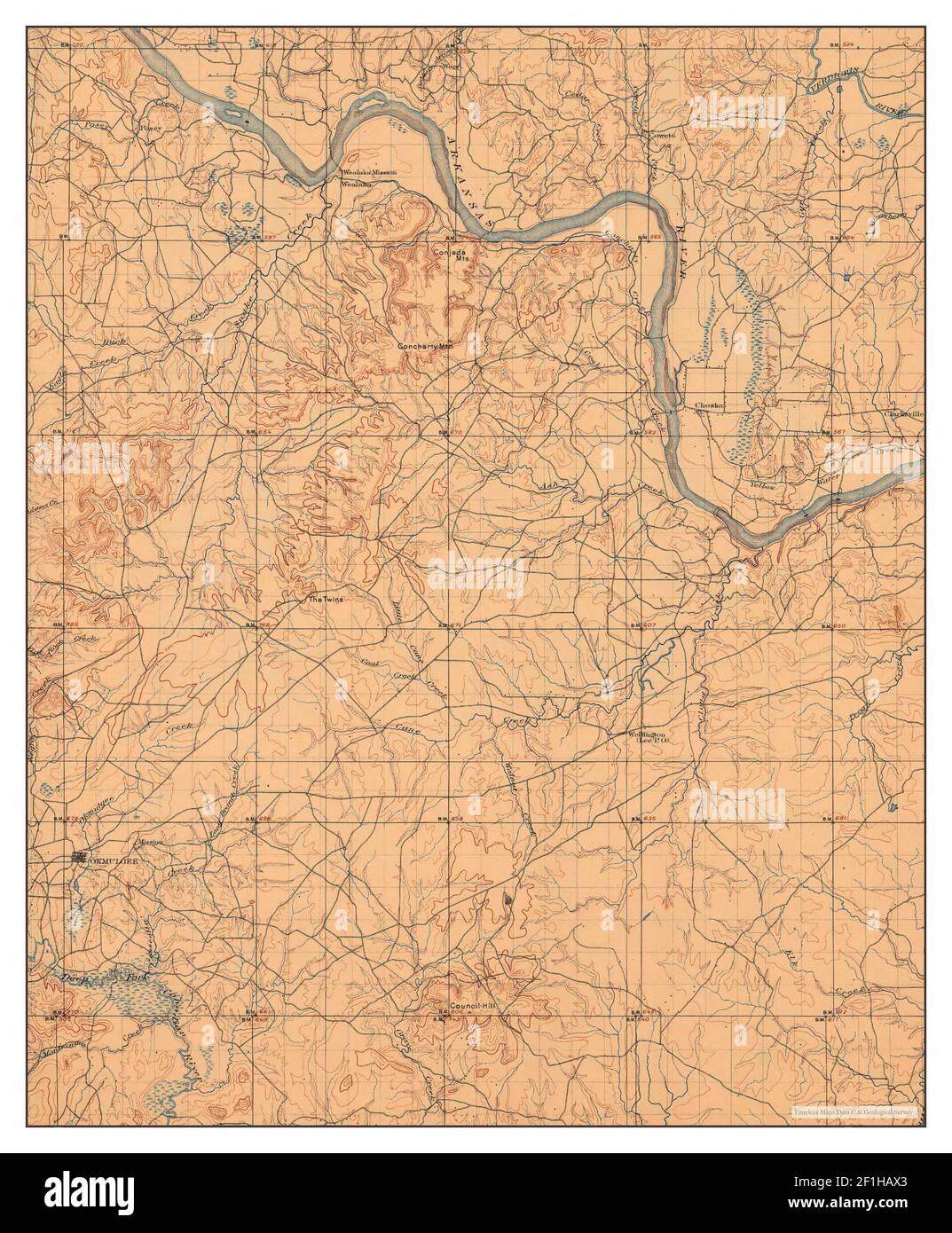 ACVBYZ IT Okmulgee, carte 1900, 1:125000, Etats-Unis d'Amérique par Timeless Maps, données U.S. Geological Survey Banque D'Images