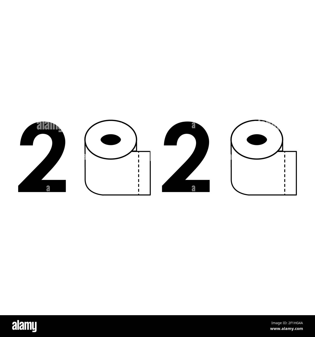 2020 papier toilette sur fond blanc. Quarantaine 2020 avec papier toilette. Coronavirus Panic 2020 concept. Panneau de rouleau de papier hygiénique. Banque D'Images