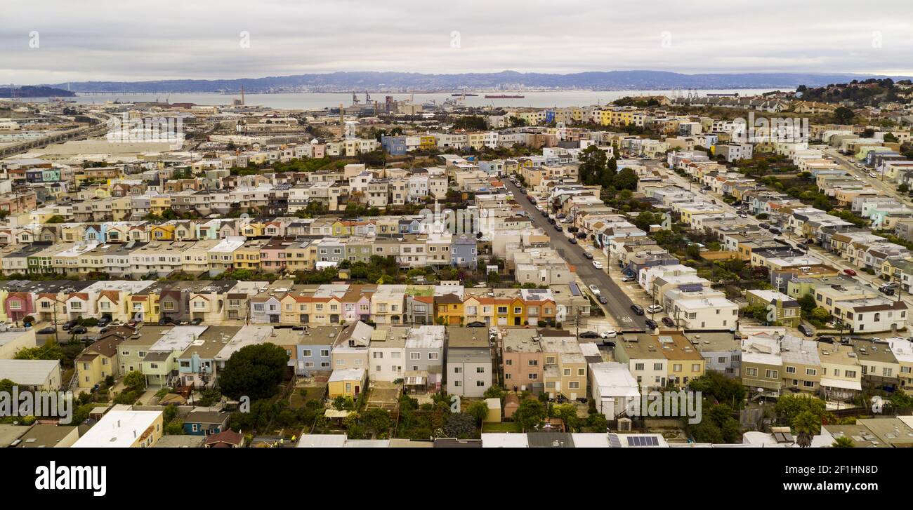 Arerial View Row abrite des rues et des quartiers de South San Francisco Californie Banque D'Images