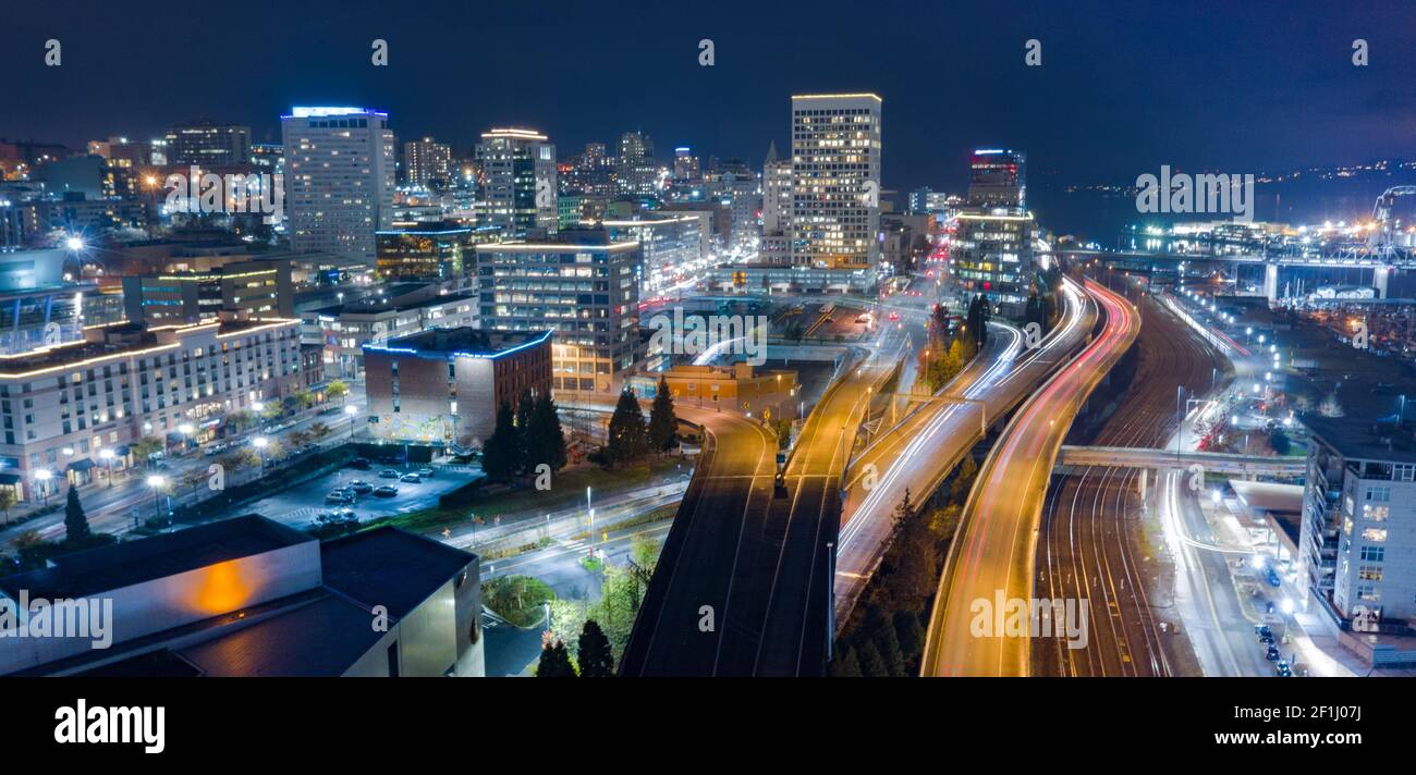 Vue aérienne Centre-ville Centre-ville cœur Skyline Tacoma WA Banque D'Images