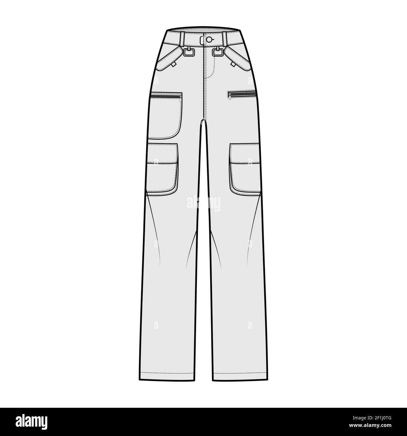 Pantalon de ski illustration technique de la mode avec taille basse, taille  haute, poches plaquées à rabat avec fermeture à glissière, passants de  ceinture, longueurs complètes. Modèle de vêtement plat sur le