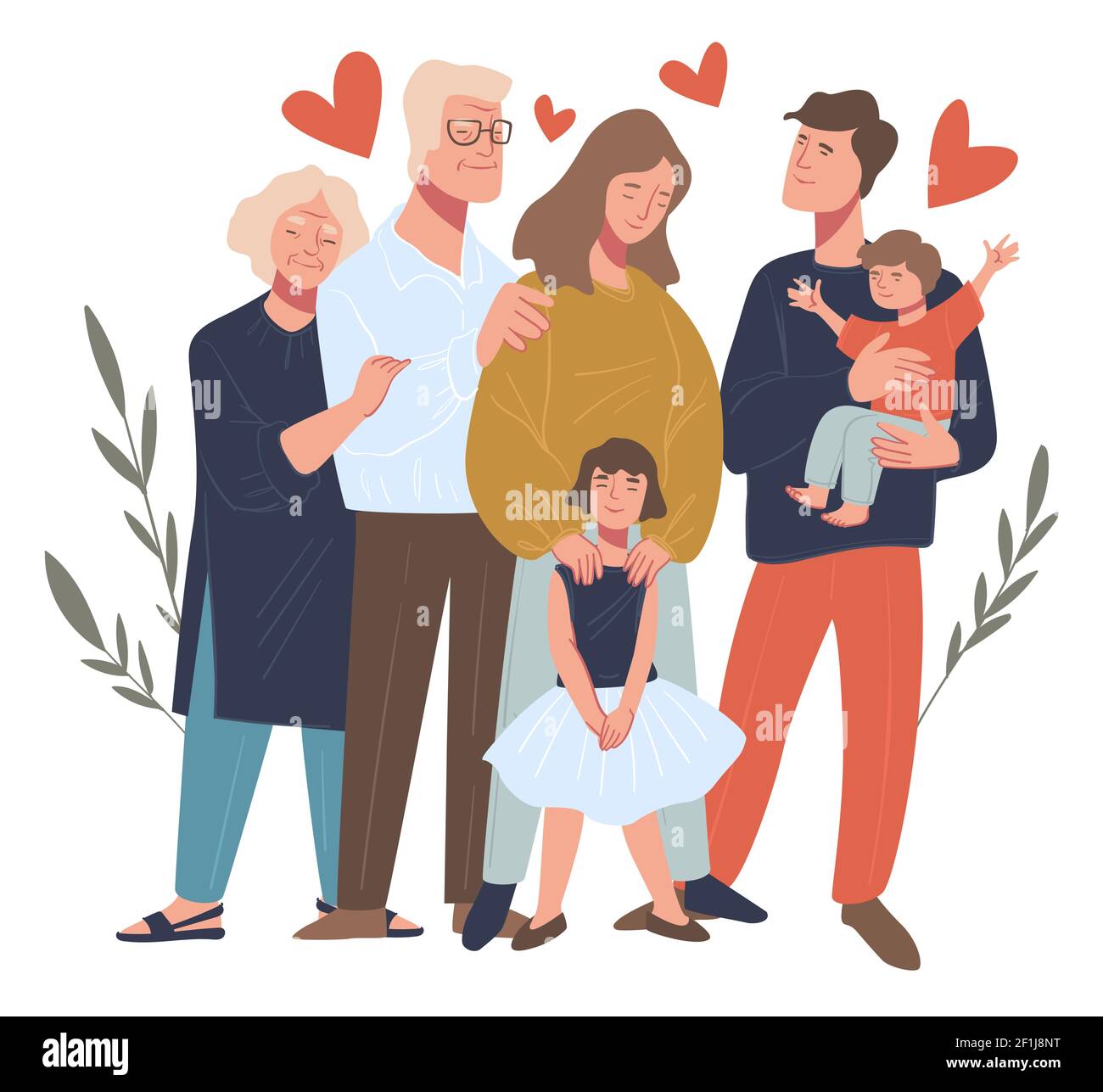 Portrait de famille, parents heureux et vecteur d'enfants Illustration de Vecteur