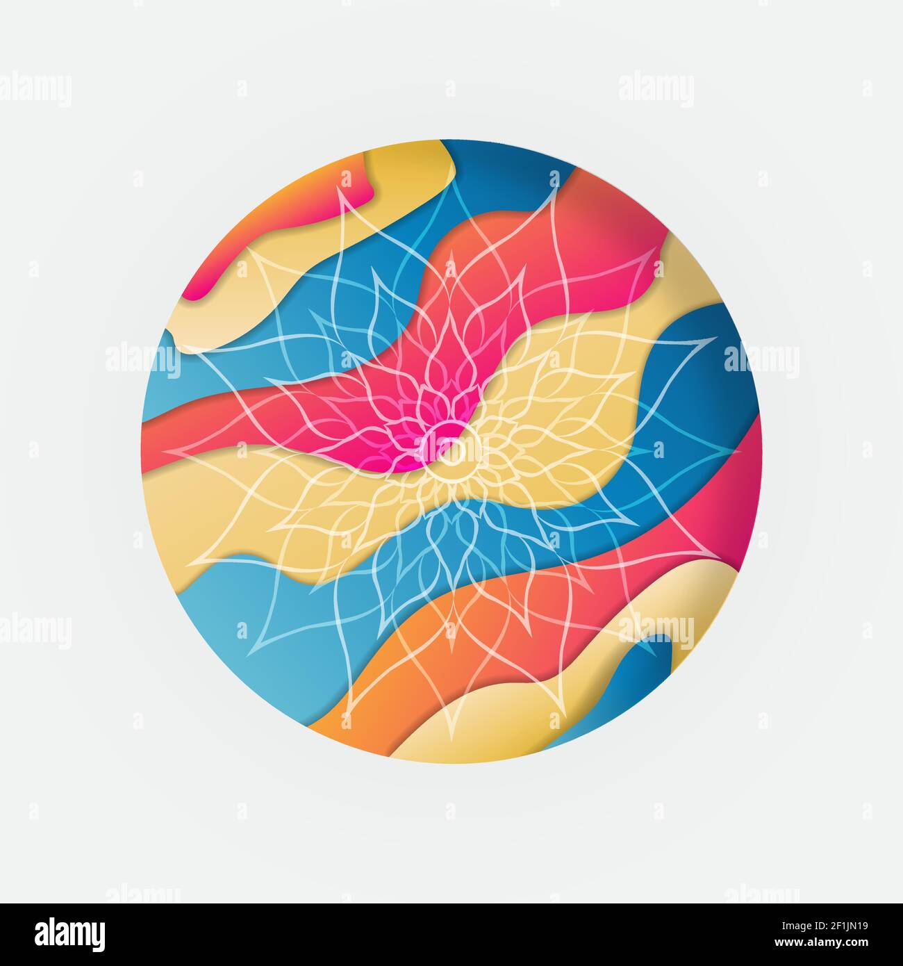 Cercle de fleurs de mandala dessiné à la main avec un motif abstrait coloré sur fond blanc isolé. Art floral traditionnel indien pour le yoga ou la bohême Illustration de Vecteur