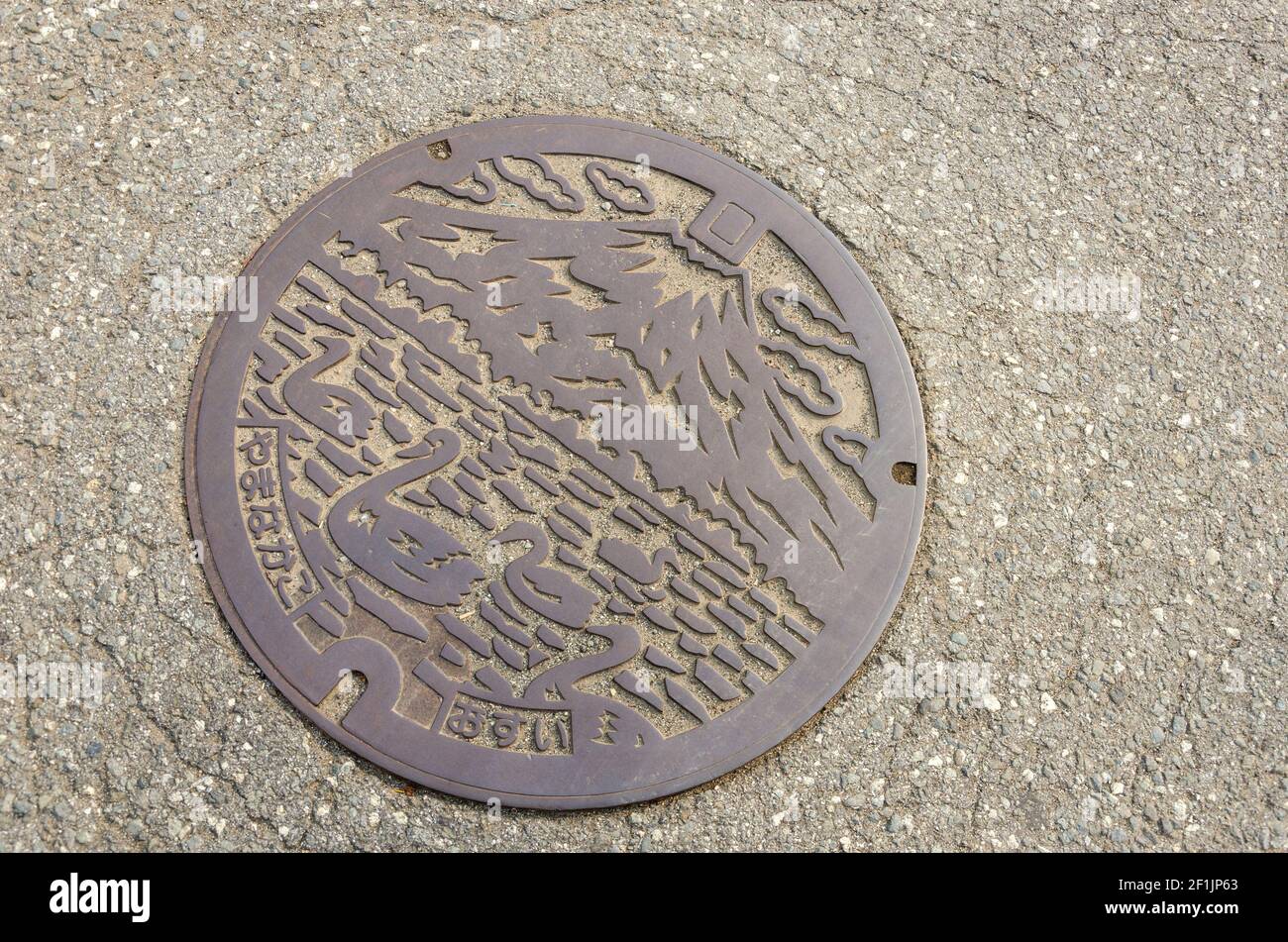 Couverture de trou d'homme de Yamanaka dans le lac Yamanaka, Japon Banque D'Images
