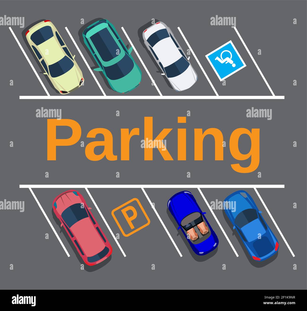 Parking de la ville avec différentes voitures. Illustration de Vecteur