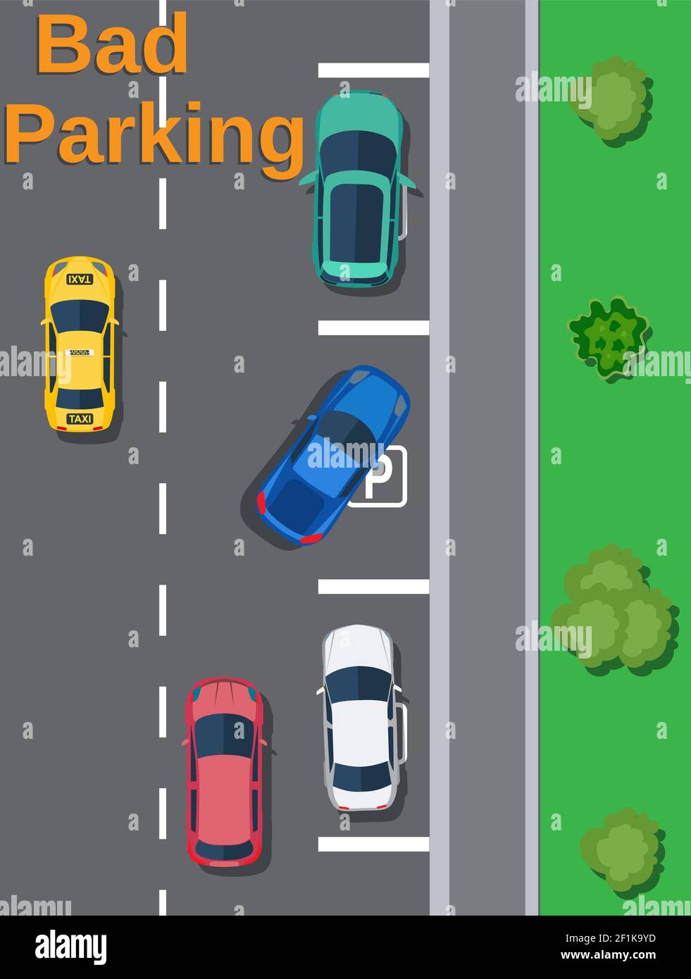 Parking de la ville avec différentes voitures. Illustration de Vecteur