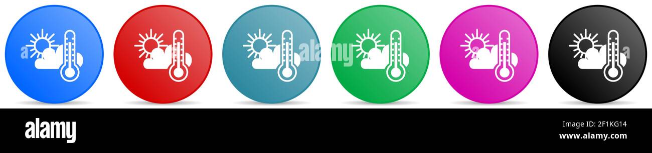Icônes de vecteur de prévision météorologique, ensemble de boutons de gradient circulaire en 6 couleurs pour les applications de conception Web et mobiles Illustration de Vecteur