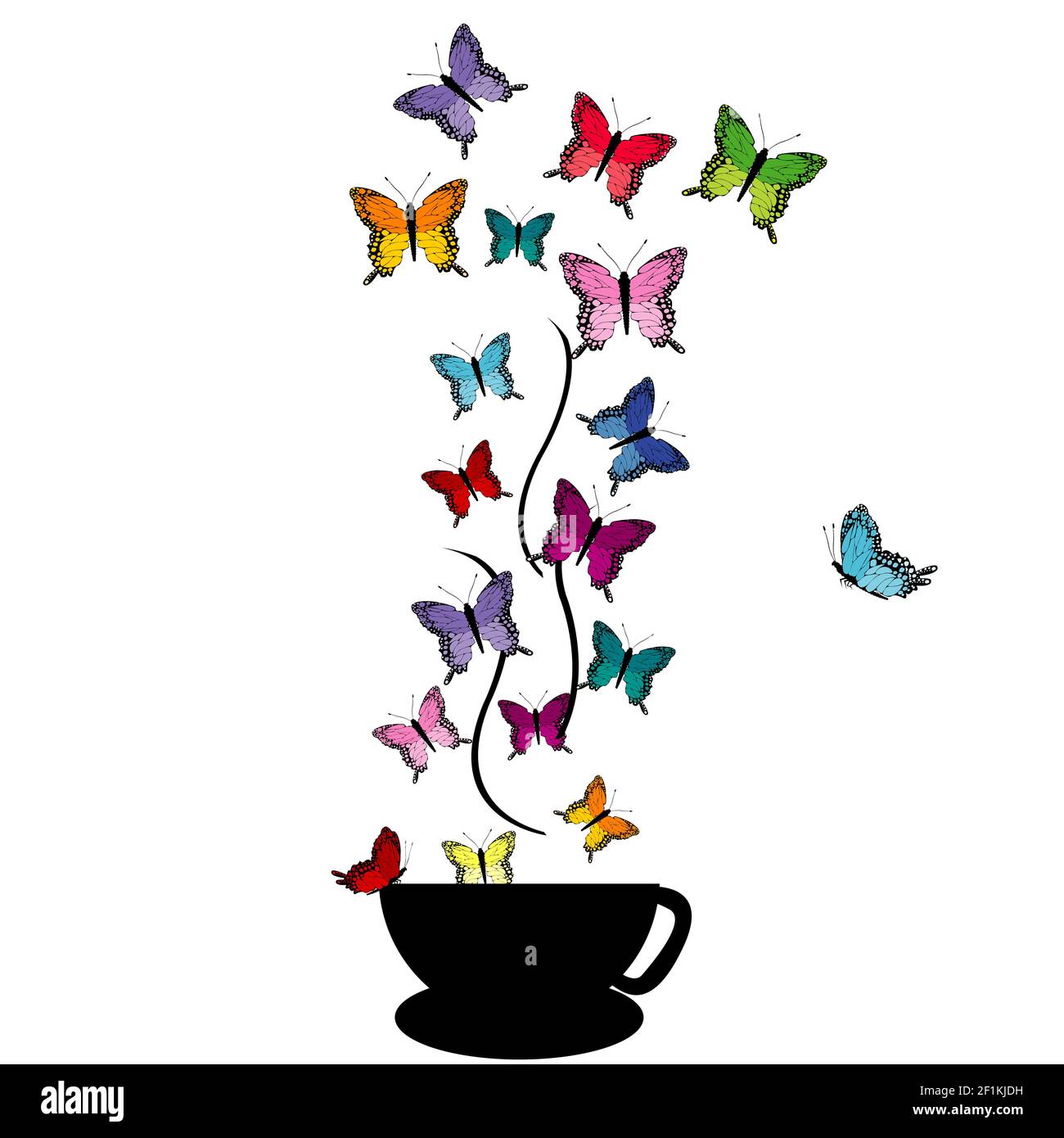 Illustration abstraite d'une tasse avec des papillons de couleur Illustration de Vecteur