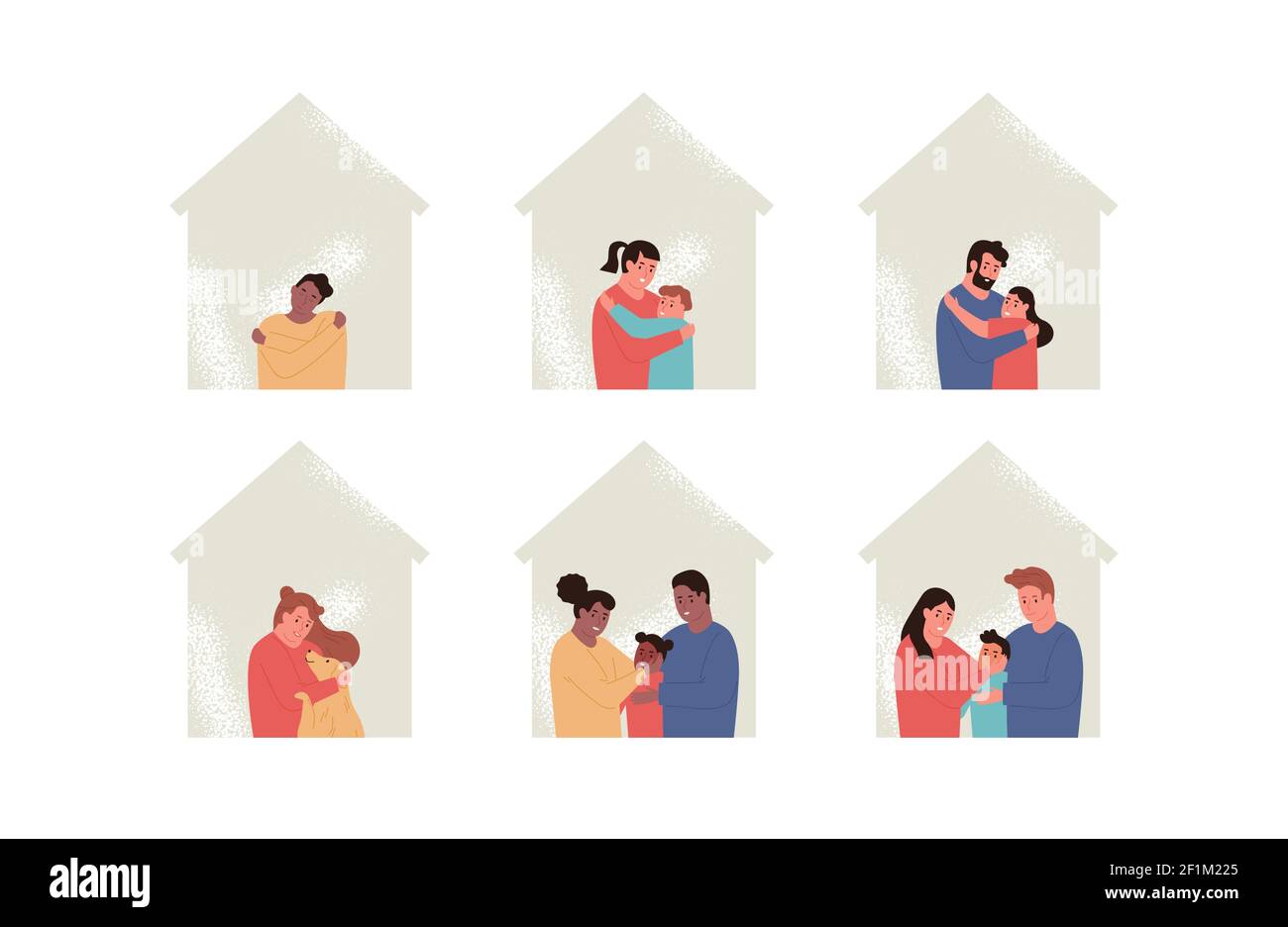 Ensemble de ménage familial divers à l'intérieur de la maison. Maman et papa avec des enfants, un seul parent, chien animal de compagnie personnages d'ami sur un fond blanc isolé. Illustration de Vecteur Ensemble de ménage familial divers à l'intérieur de la maison. Maman et papa avec des enfants, un seul parent, chien animal de compagnie personnages d'ami sur un fond blanc isolé. Illustration de Vecteur