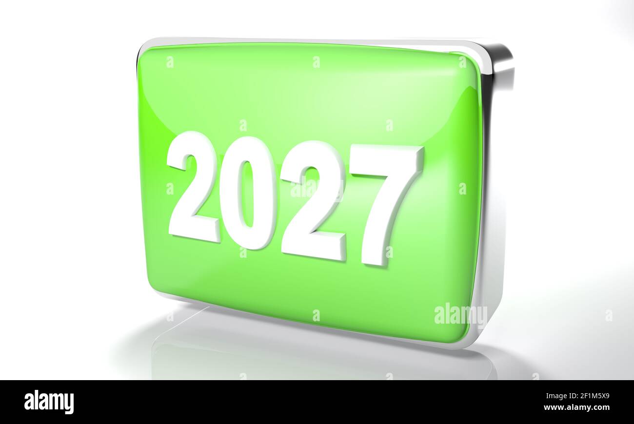 2027 cadre vert brillant sur fond blanc - rendu 3D illustration Banque D'Images