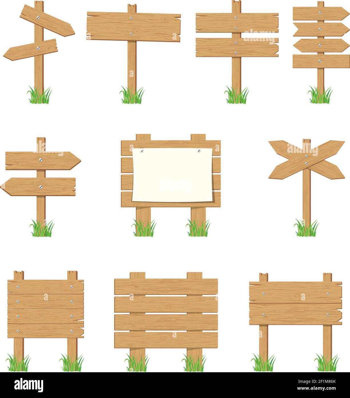 Panneaux de signalisation en bois, ensemble de panneaux fléchés en bois. Illustration de Vecteur