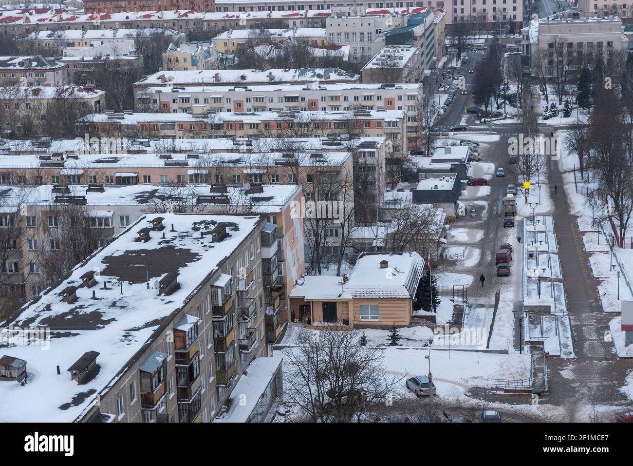 Hiver et neige Minsk d'une hauteur Banque D'Images