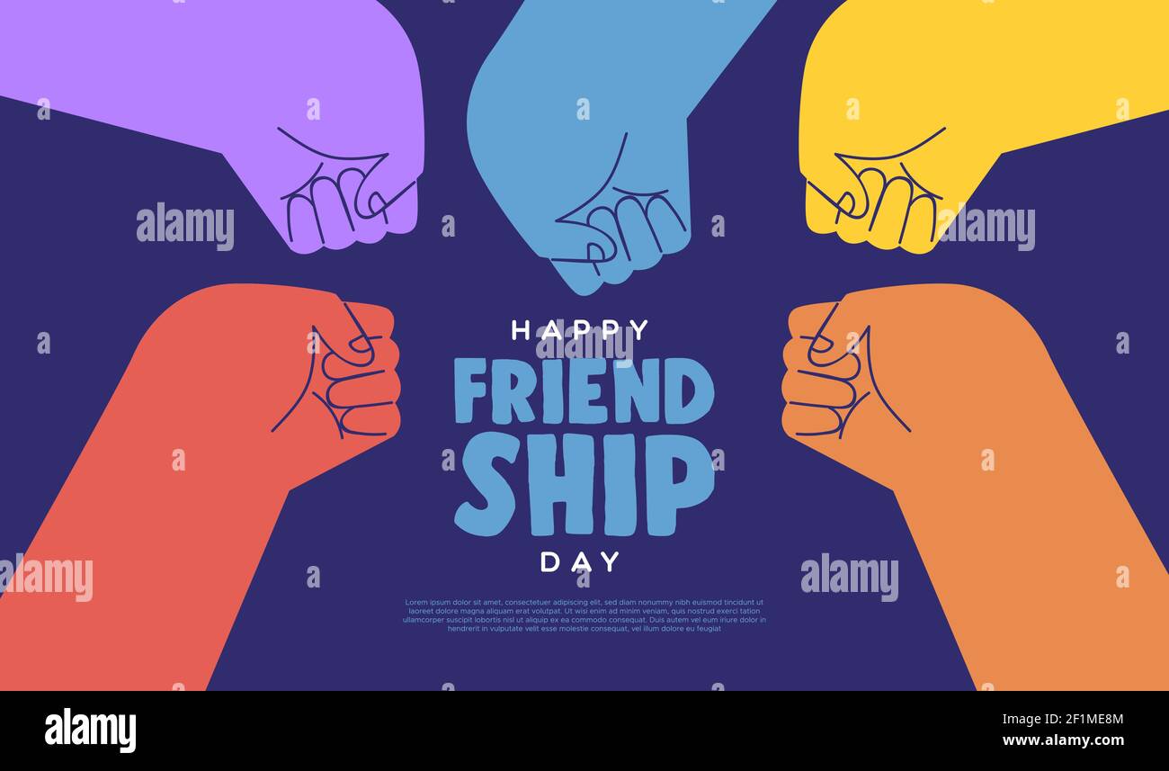 Happy Friendship Day web modèle illustration de coloré divers groupe d'amis faisant poing bump main geste pour l'événement de célébration de relation. Illustration de Vecteur
