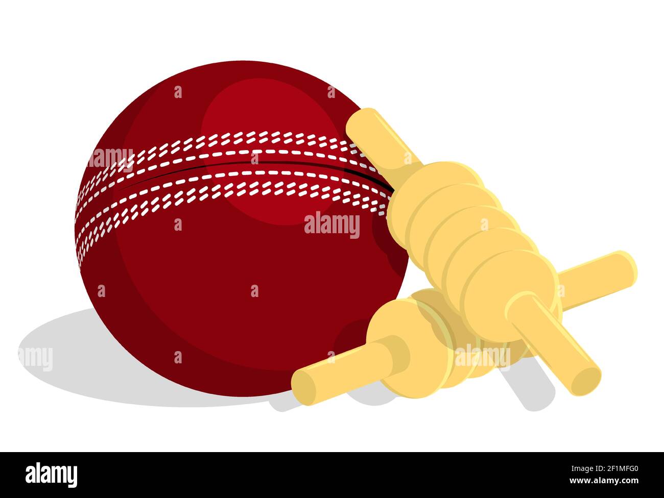 les meilleurs bars de cricket en bois se trouvent sur le ballon de sport rouge. Vecteur isolé dans le style de dessin animé Illustration de Vecteur