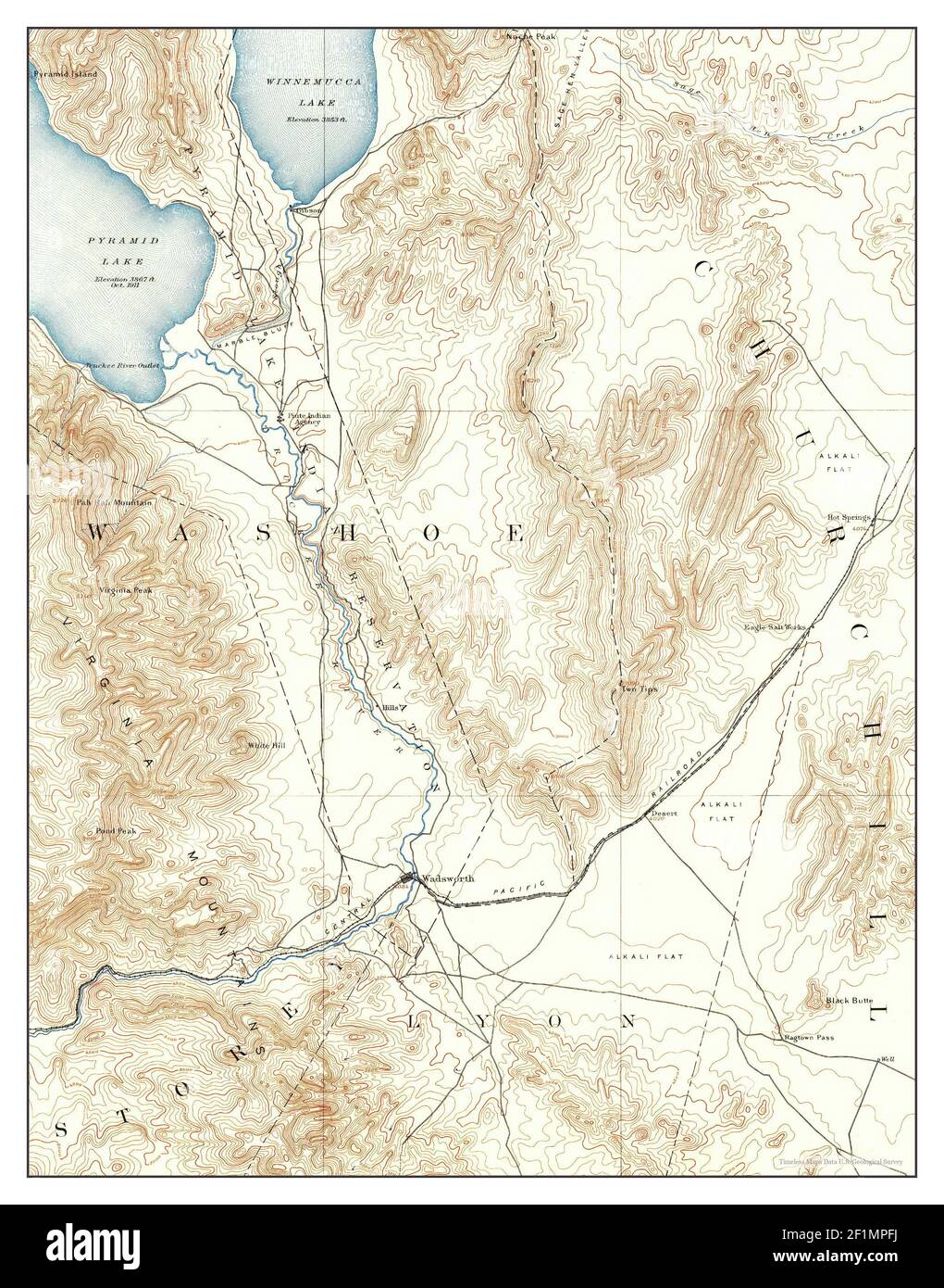 Wadsworth, Nevada, carte 1890, 1:125000, États-Unis d'Amérique par Timeless Maps, données U.S. Geological Survey Banque D'Images