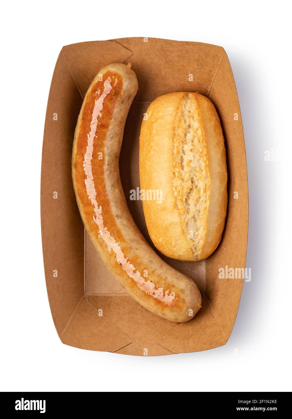Saucisse allemande et petit pain sur blanc Photo Stock - Alamy
