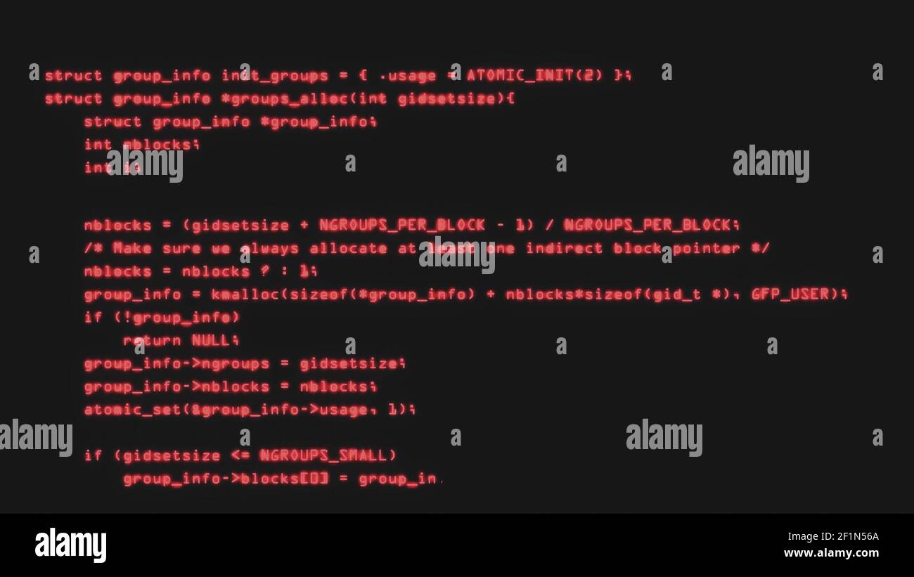 Code informatique rouge - Code texte de l'éclateur rouge à l'écran Banque D'Images
