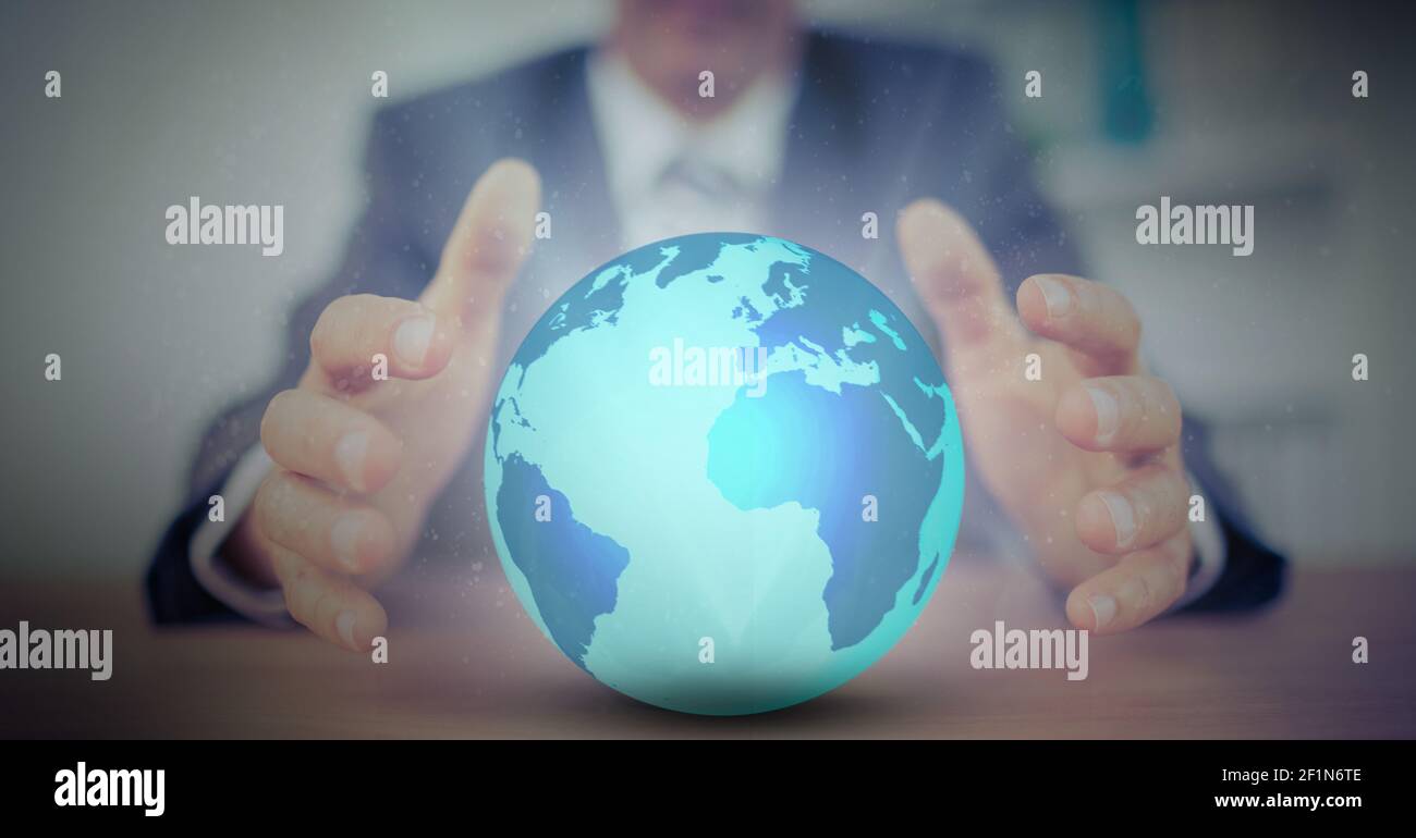 Image numérique composite de la section médiane du globe d'homme d'affaires Banque D'Images