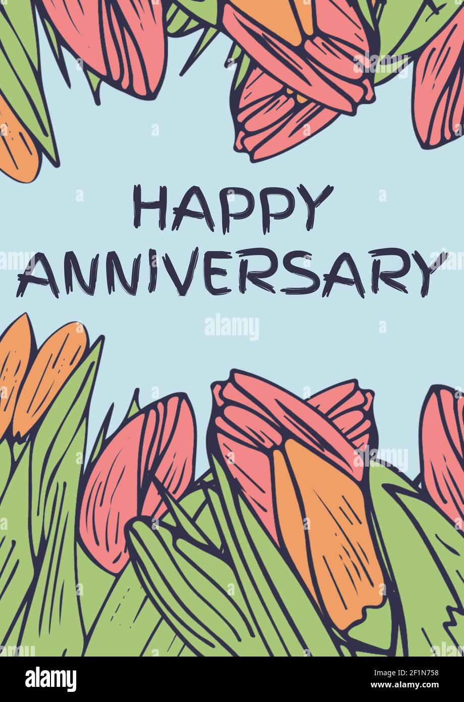 Texte Du Joyeux Anniversaire Avec Illustration De Fleurs Sur Fond Bleu Photo Stock Alamy