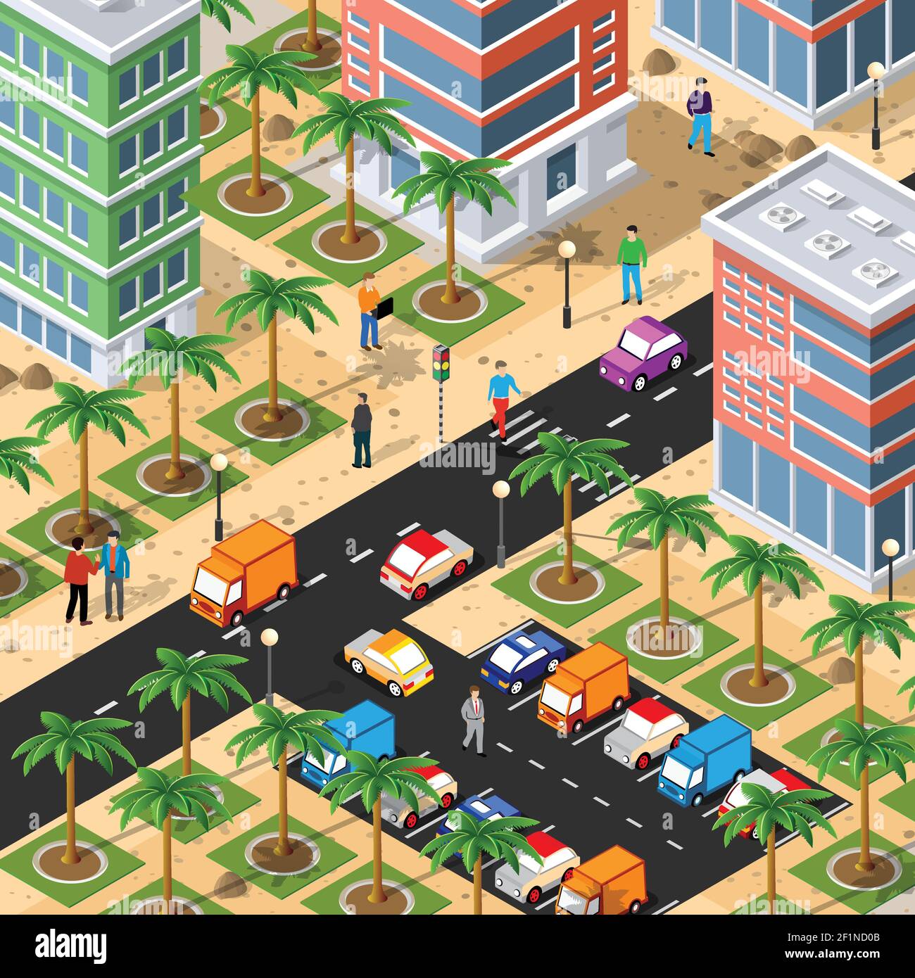 Illustration 3D isométrique du quartier de la ville avec maisons Illustration de Vecteur